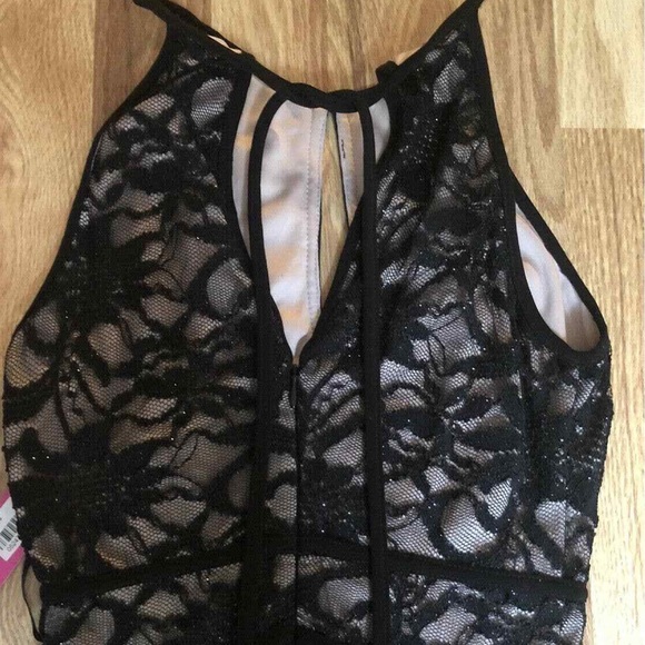 Morgan & Co formal lace top dress black and nude with sparkly part on the top. - Picture 2 of 5